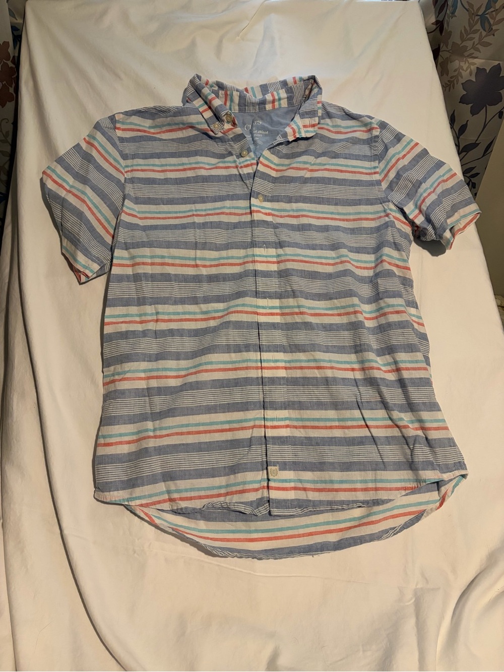 Chaps Short-Sleeve Button-Down Shirt - Light Blue, Coral & Mint Stripes